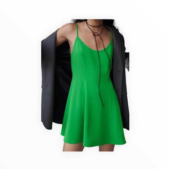 ZARA | Apple Green | FLOWY SHORT DRESS - Picture 6 of 9